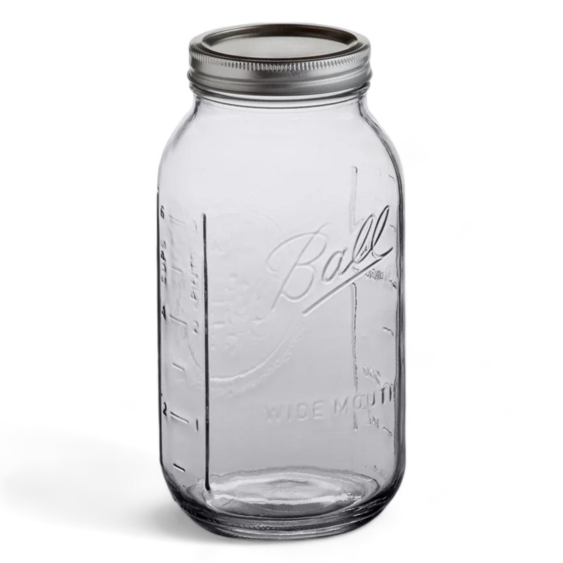 A large Ball mason jar with a metal lid and measuring levels showing