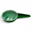 Green handheld seed dispenser with attached dispensing spoon