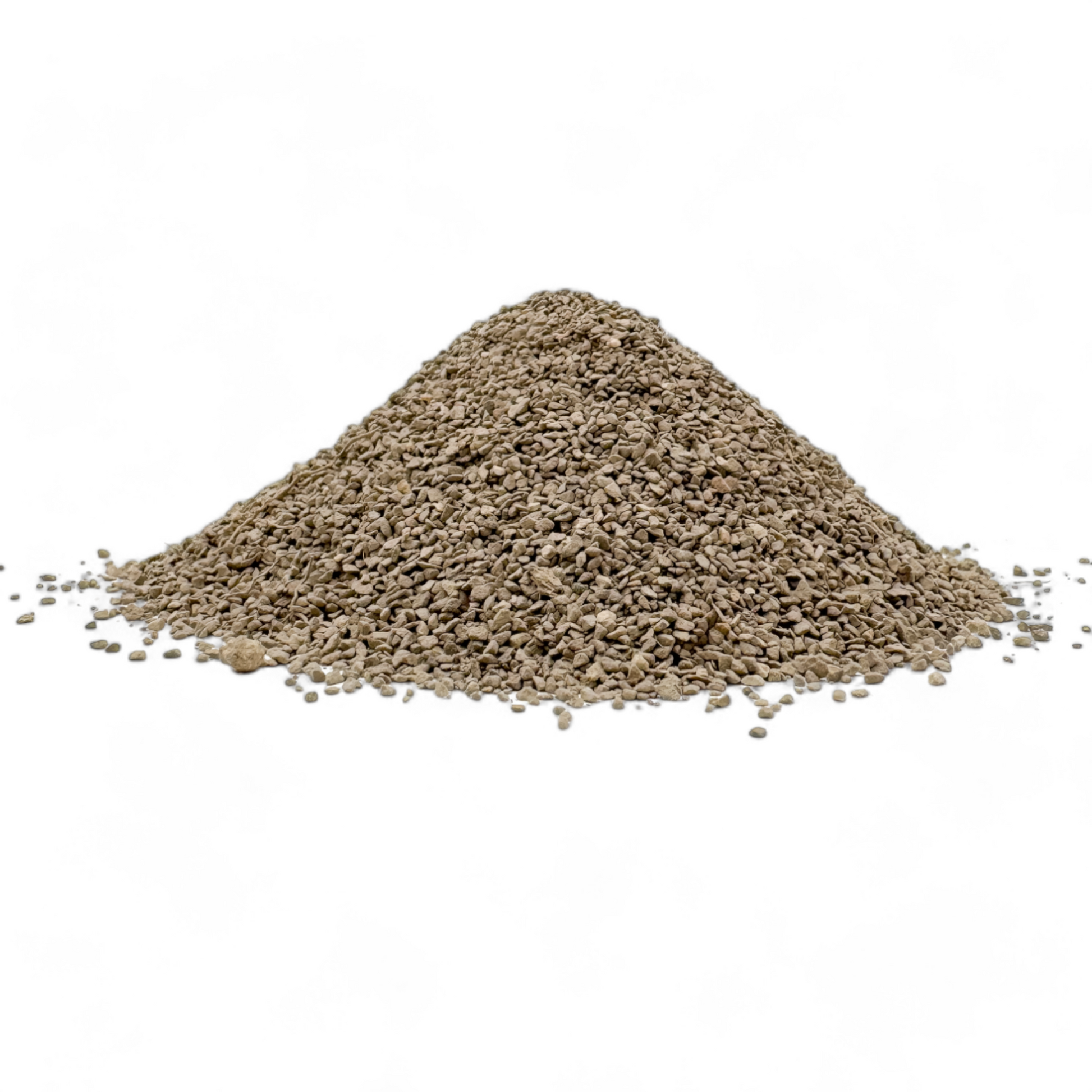 Pile of Azomite mineral soil amendment on a white background