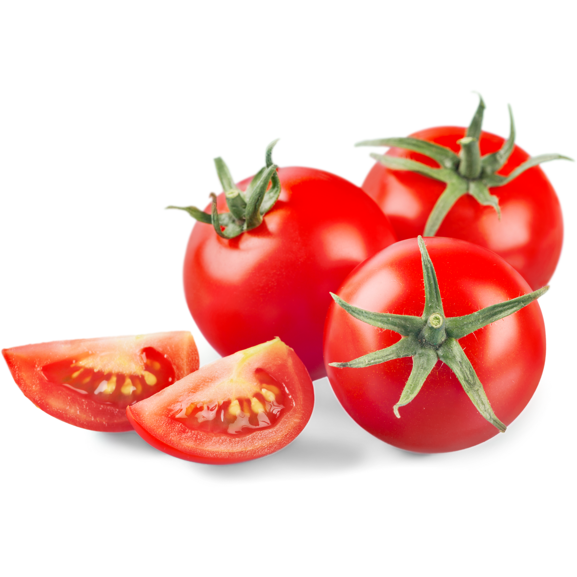 Sliced Marglobe tomatoes displayed on a white background