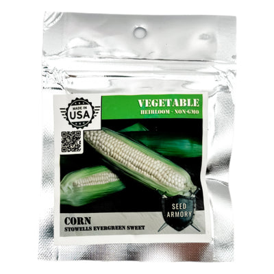 Front packet of Stowells Evergreen Sweet Corn Heirloom Seeds