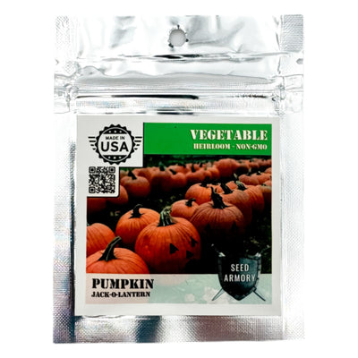 Front packet of Heirloom Jack-O-Lantern pumpkin seeds