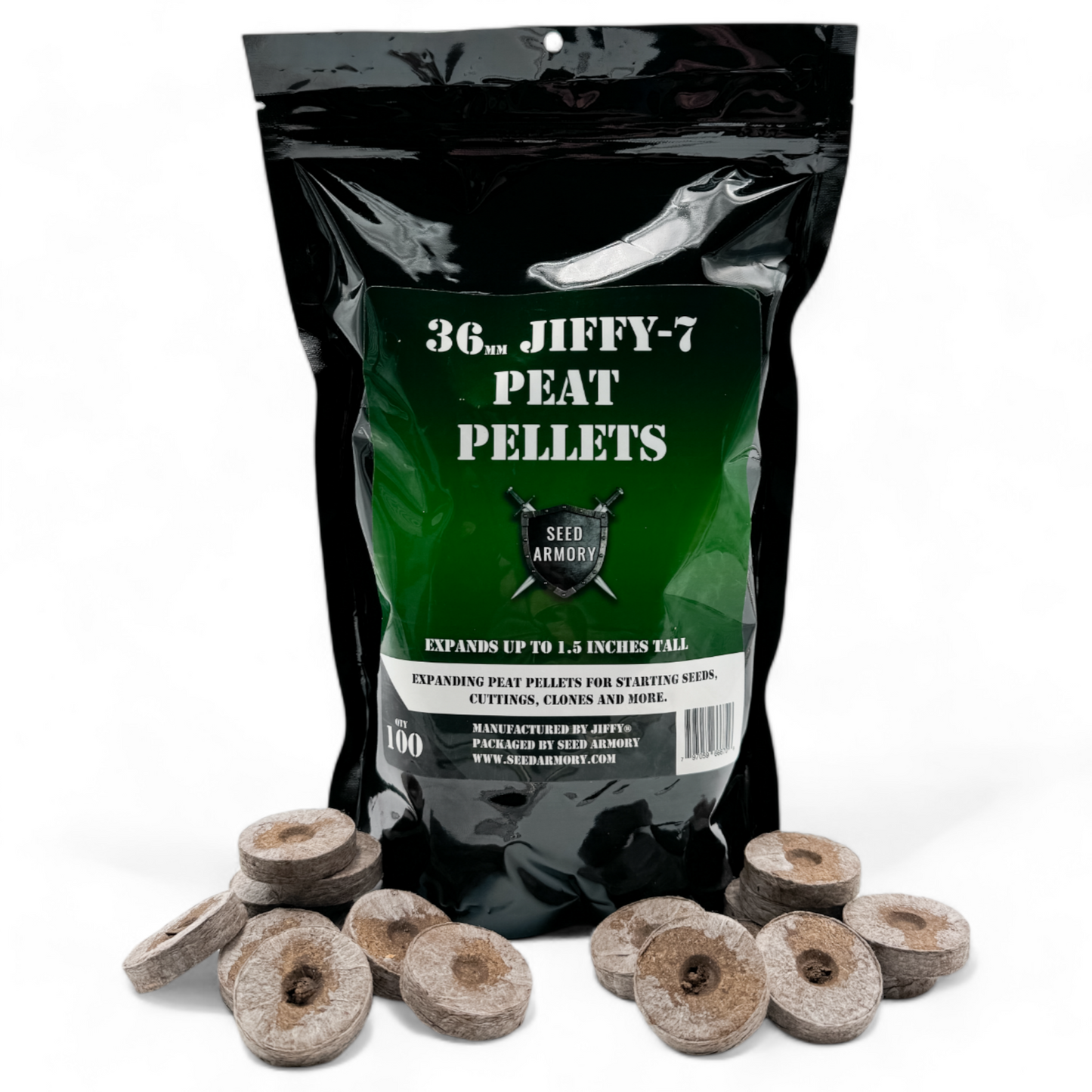 Green Thumb Power Pack Jiffy 7 seed starting pellets with pellet examples