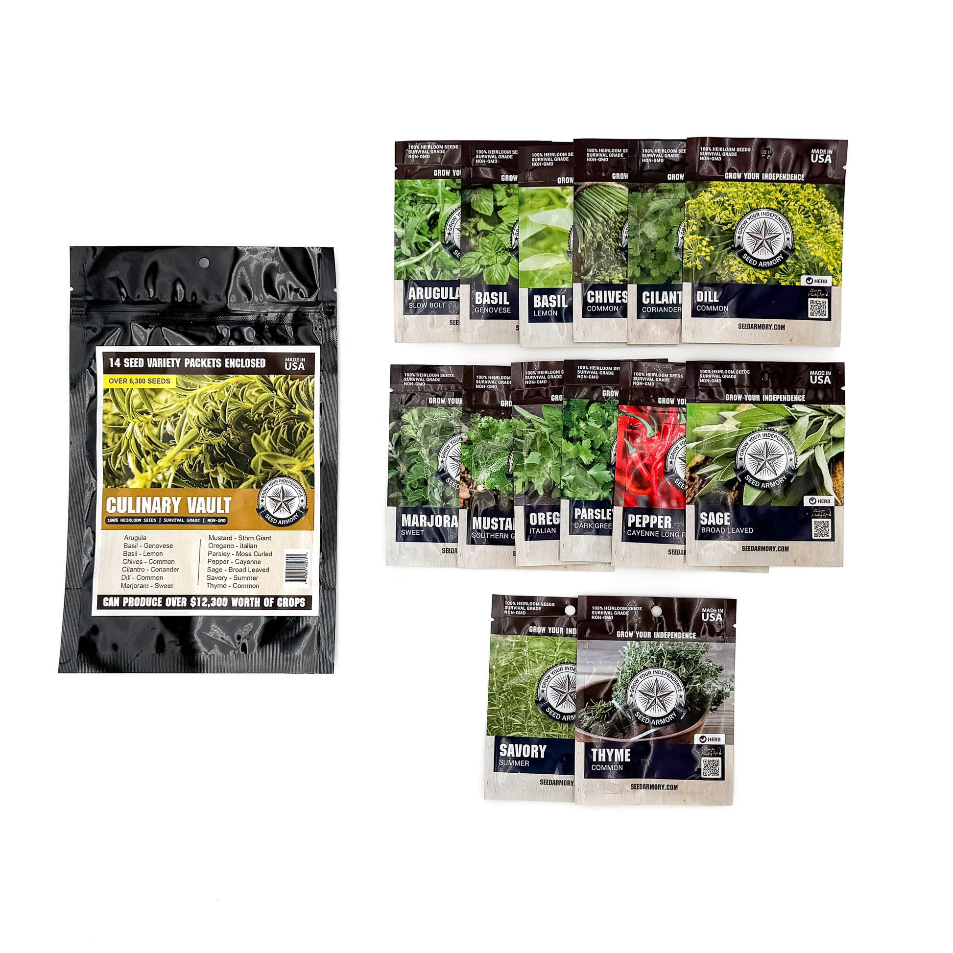 Assortment of 14 seed packets from the Culinary Seed Vault