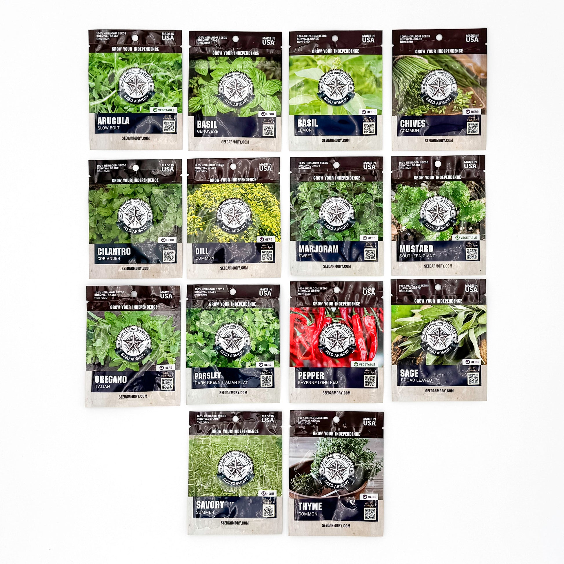 All 14 packets of the Heirloom Culinary Seed Vault variety pack