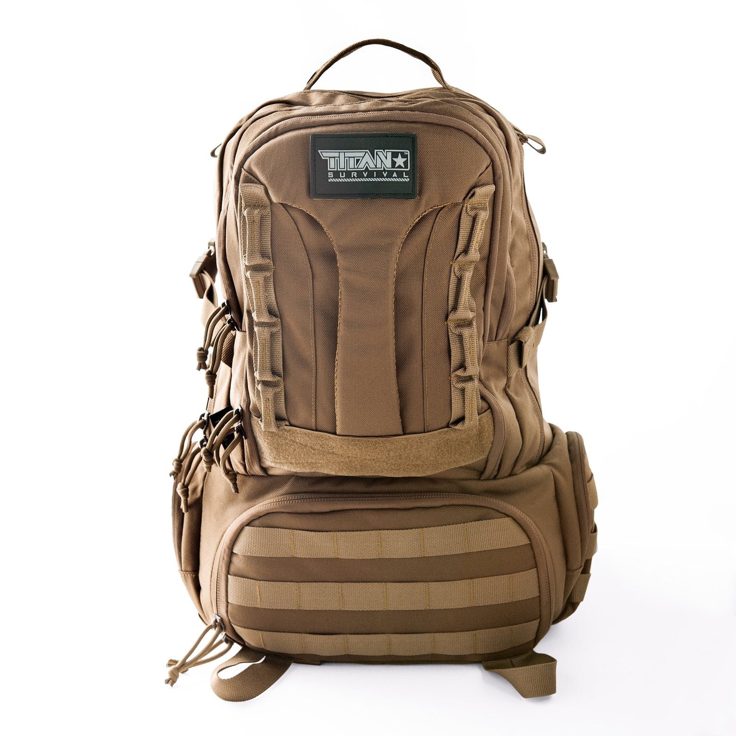 BC50 50L 72-Hour Tactical Backpack in tan color with visible branding