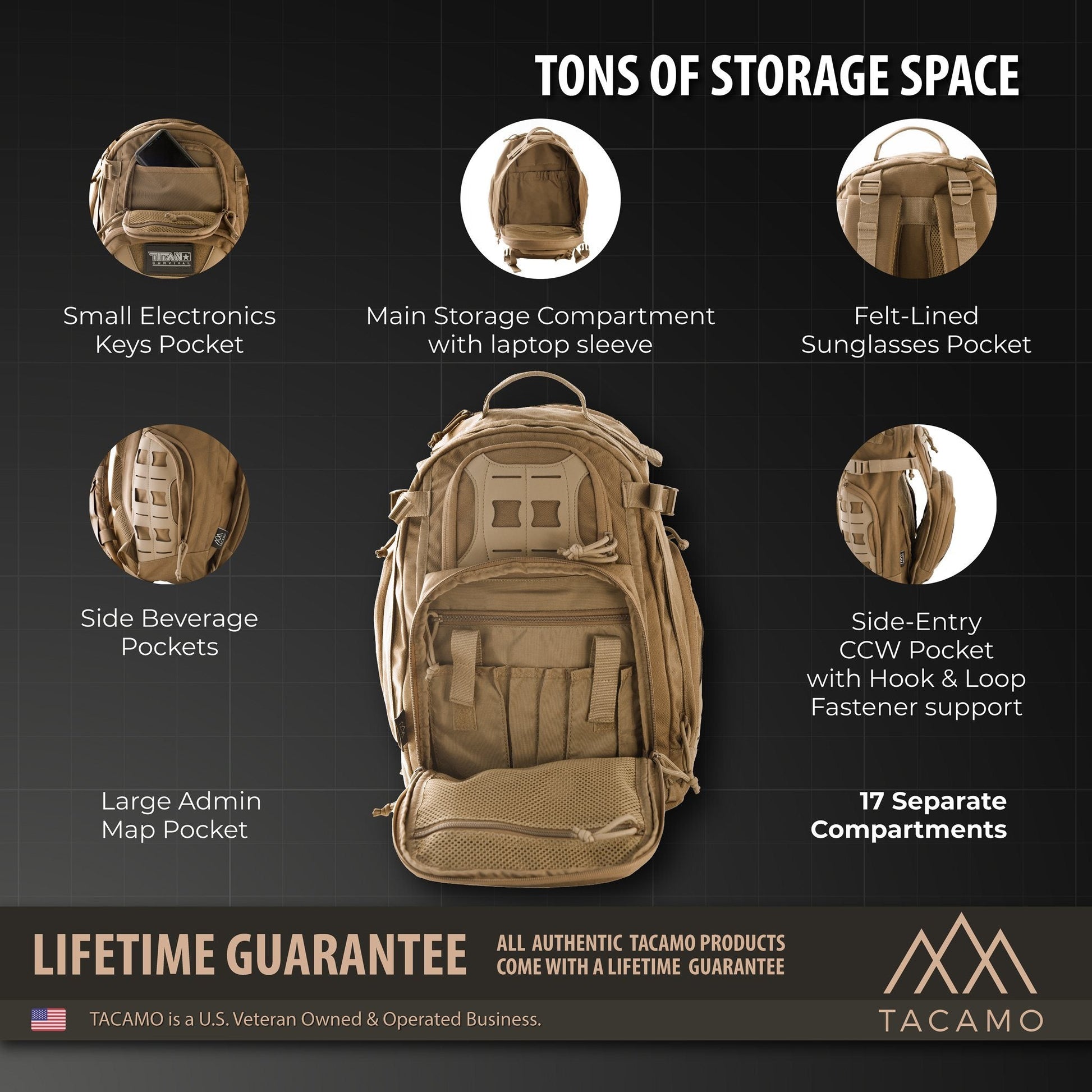 GH35 35L tactical backpack showcasing its compartments and design features