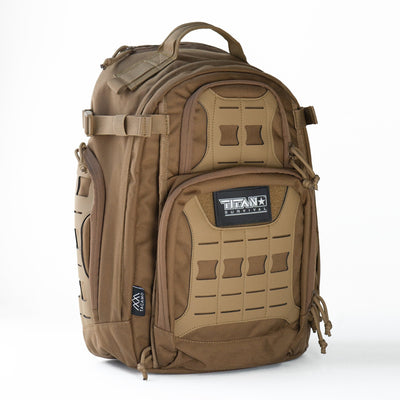 The GH35 35L Tactical Backpack's featuring durable brown fabric and logo