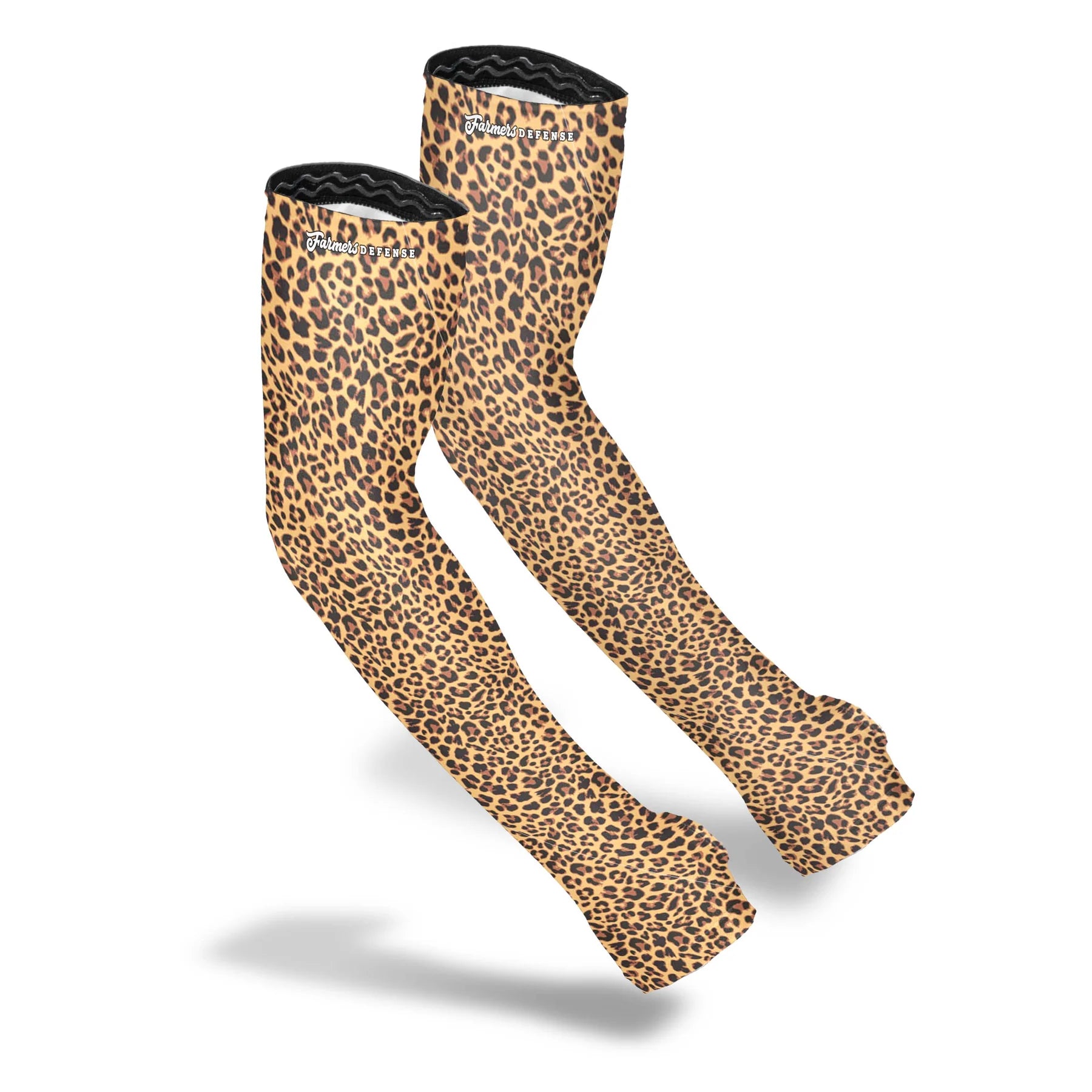 Leopard print stretchy arm protection sleeves for gardening by Farmers Defense