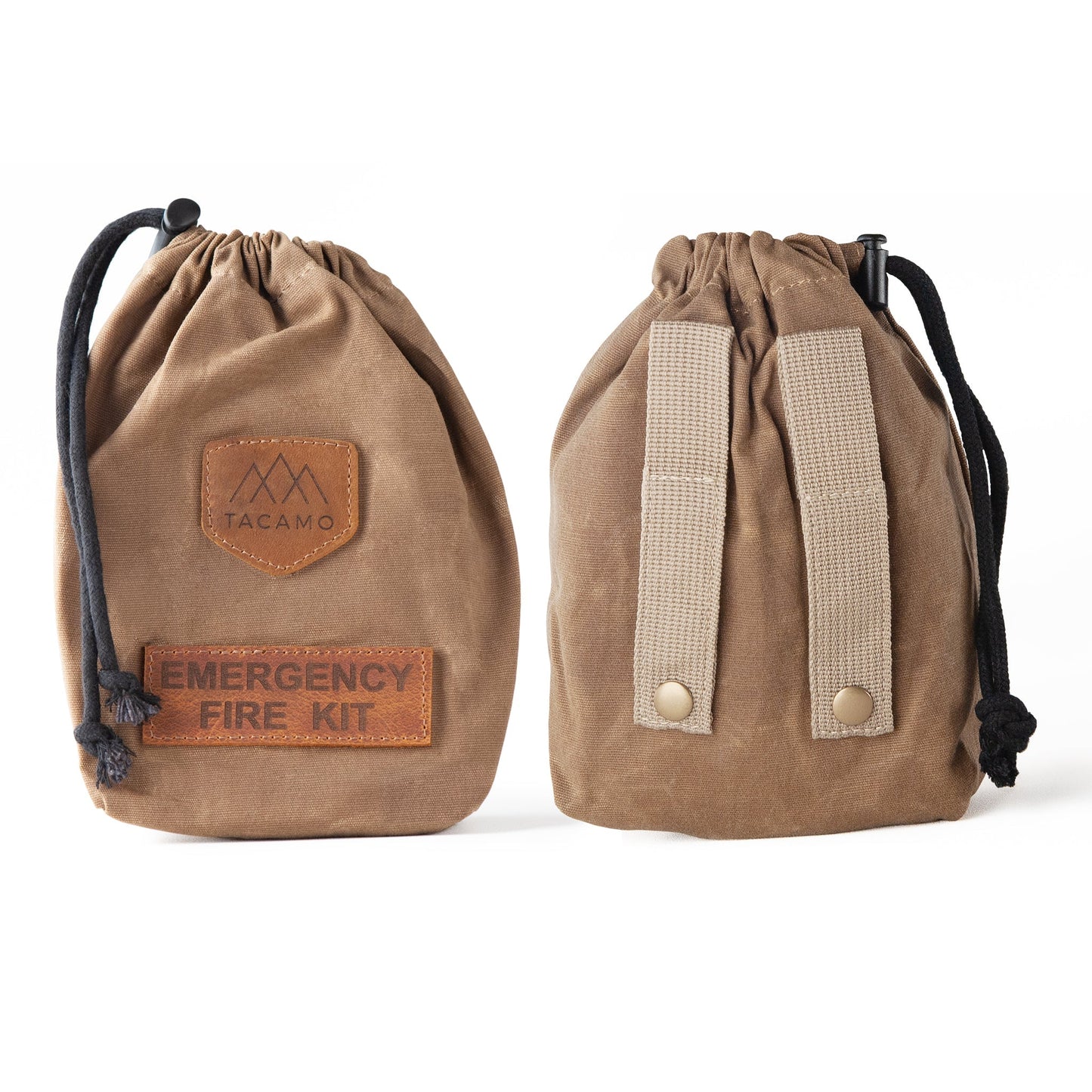 Durable canvas bag showing front and back from the TACAMO 15-Piece Emergency Fire Kit