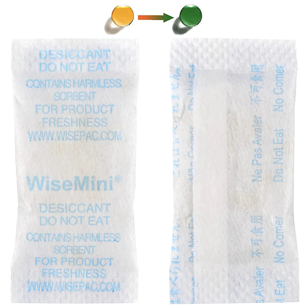Two biodegradable plant desiccant pouches on a white background