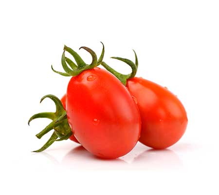 Fresh, fully grown Rio Grande tomatoes arranged on a white background