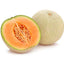 A ripe Hale's Best Jumbo cantaloupe cut in half to show the flesh